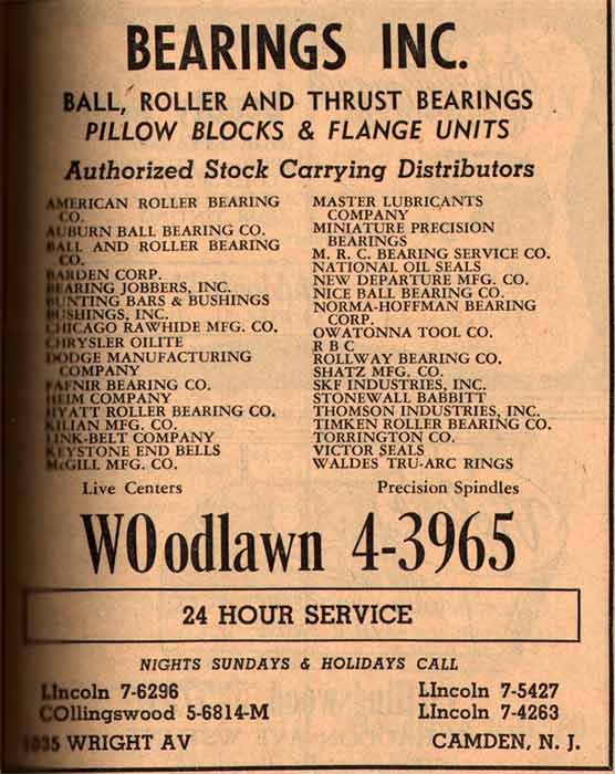 Bearings Inc. — 1035 Wright Avenue, Camden — NJ Bell Yellow Pages, 1955