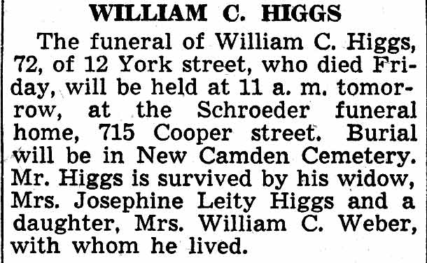 12 York Street — William C. Higgs & Family — Camden Courier-Post, February 21, 1938