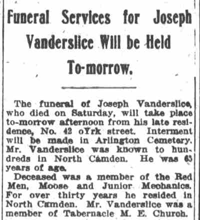 42 York Street — Joseph Vanderslice — Camden Post-Telegram, February 8, 1918