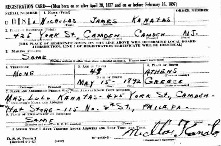 425 York Street — Nicholas James Kanatas & Family — 1942