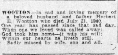 WOOTTON — In Memoriam — Camden Courier-Post, July 21, 1941