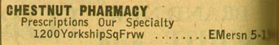 Chestnut Pharmacy — 1200 Yorkship Square — NJB Yellow Pages 1955