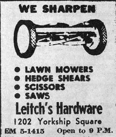 Leitch's Hardware — 1202 Yorkship Square — Camden County Record, July 10, 1969