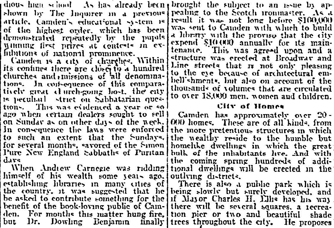 Camden, Now Eighty Years Old, Is Proud of Its Wonderful Growth - Philadelphia Inquirer, February 2, 1908