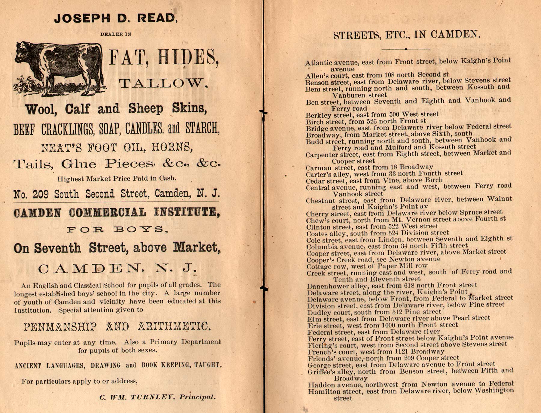 1872 Camden City Directory — streets index, pages 1–2