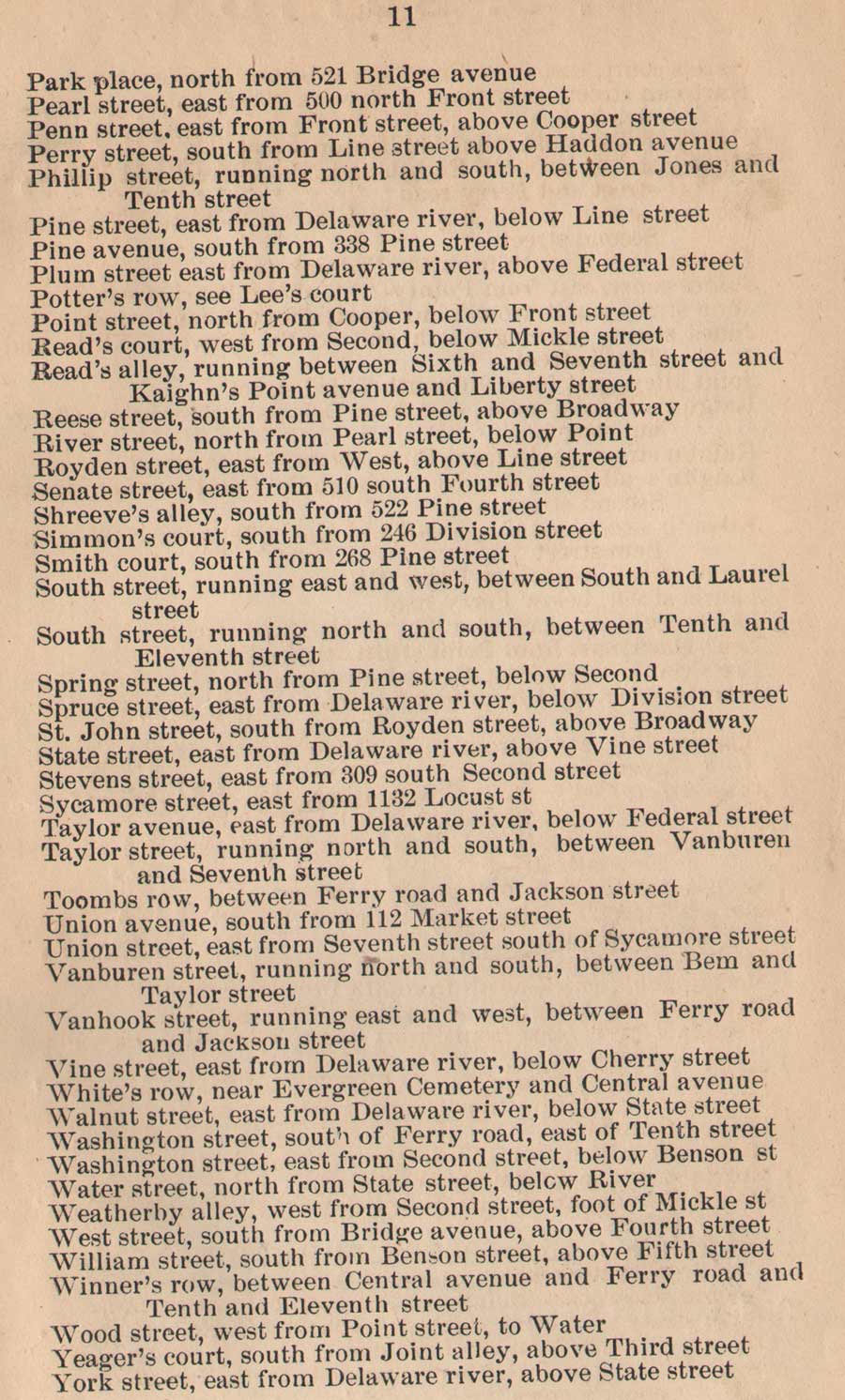 1872 Camden City Directory — streets index, pages 9–10