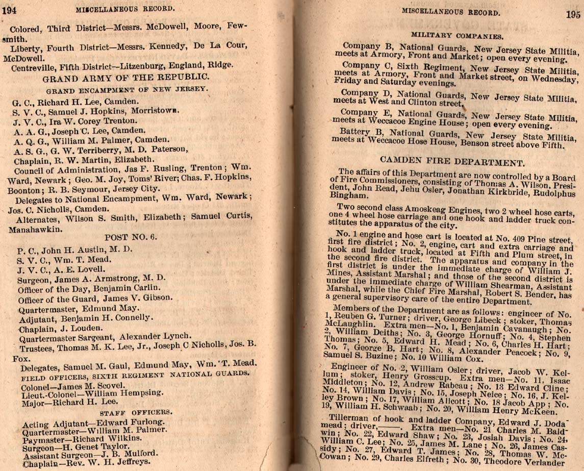 1872 Camden City Directory — Board of Education and G.A.R.