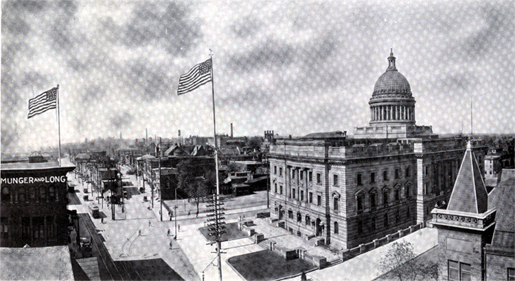View of Federal and Arch Street from the roof of the Catholic Lyceum at Broadway and Federal Street, published 1915