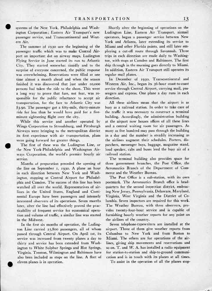 Camden County 250th Anniversary Book, 1931, page about Central Airport