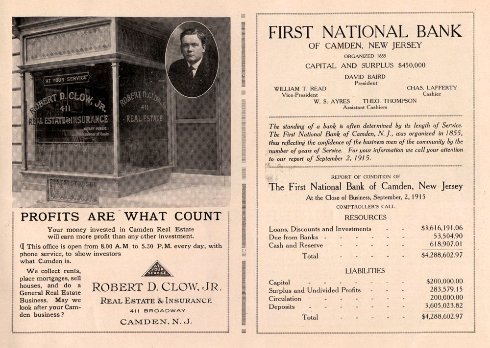 411 Broadway, Camden — Robert D. Clow Jr.'s place of business, October 1912 to 1915
