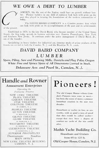 Business advertisements from the 1928 Centennial Mirror of Camden, N.J.