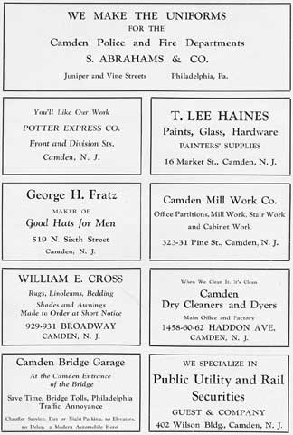 Business advertisements from the 1928 Centennial Mirror of Camden, N.J.