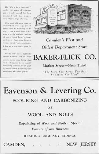 Business advertisements from the 1928 Centennial Mirror of Camden, N.J.