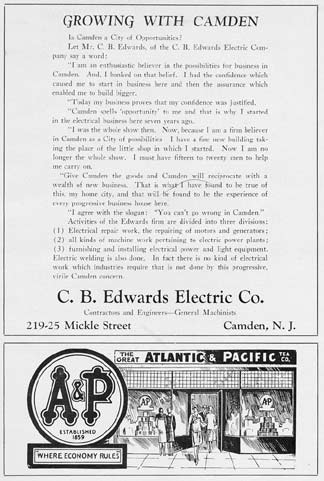 Business advertisements from the 1928 Centennial Mirror of Camden, N.J.