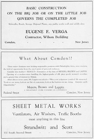 Business advertisements from the 1928 Centennial Mirror of Camden, N.J.