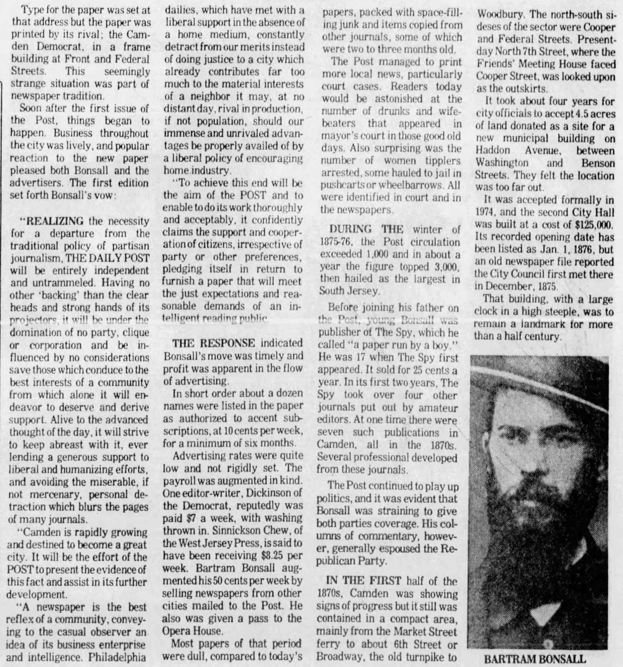 History of the Courier-Post — Part 1, Camden Courier-Post, October 7, 1975