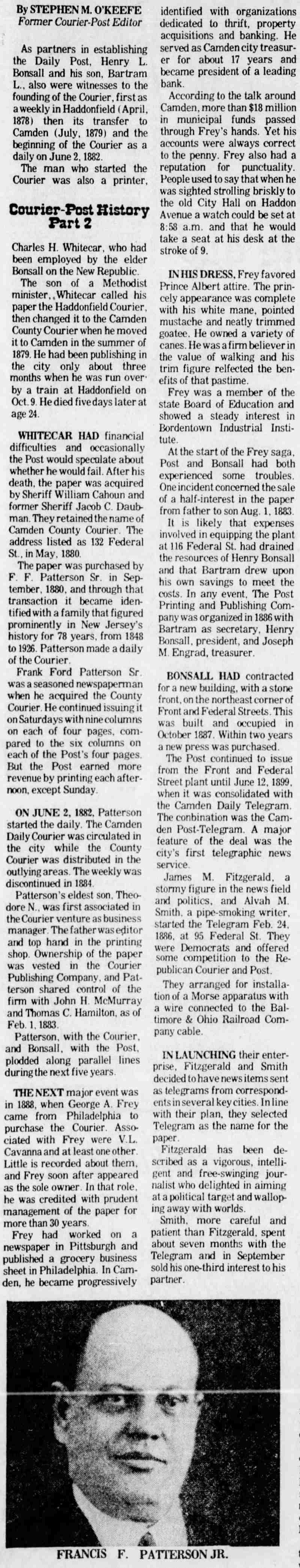 History of the Courier-Post — Part 2, column 1, Camden Courier-Post, October 7, 1975