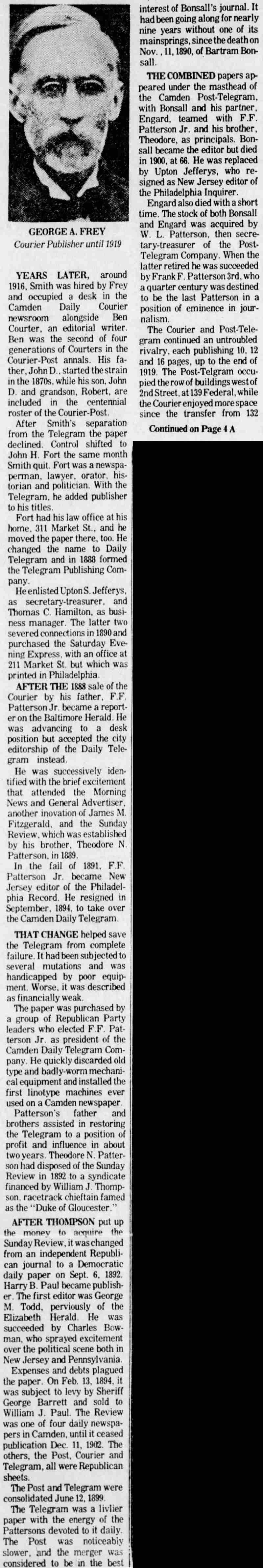History of the Courier-Post — Part 2, column 2, Camden Courier-Post, October 7, 1975