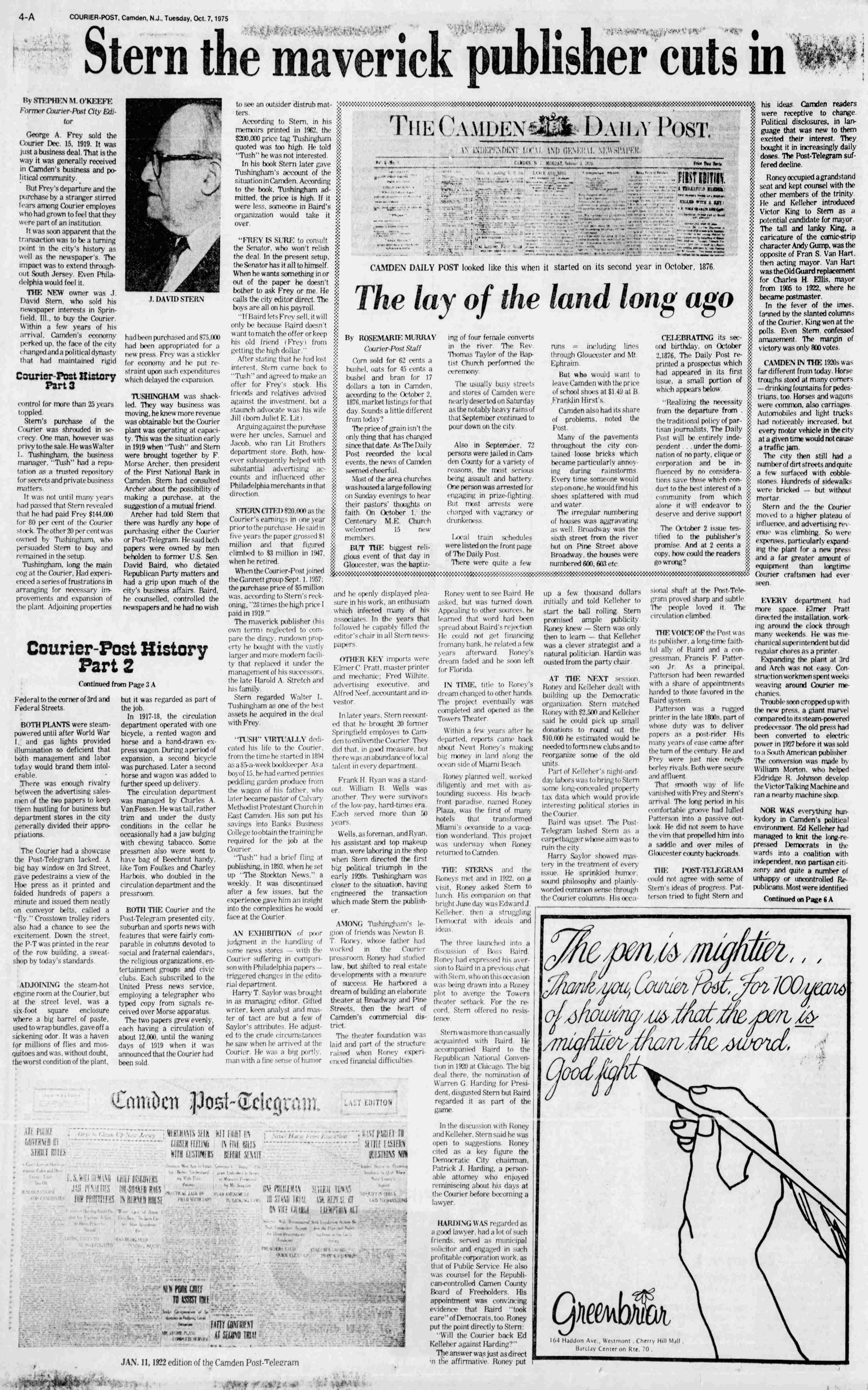 History of the Courier-Post — Part 3, Camden Courier-Post, October 7, 1975