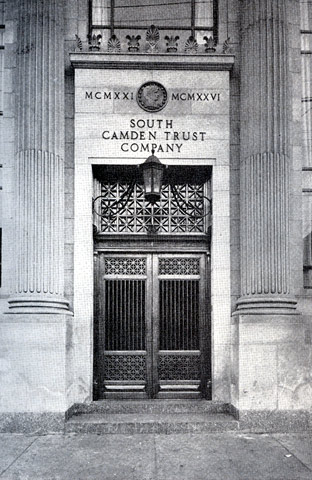 Close-up of Main Entrance, South Camden Trust Co., Broadway & Ferry Avenue, Camden NJ