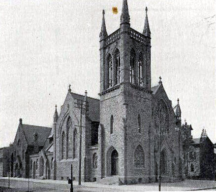 Centenary Methodist Episcopal Church as seen from the northeast corner of North 5th and Cooper Street