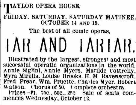 TAR AND TARTAR played in Trenton NJ the following month. Ad from TRENTON TIMES October 12, 1892