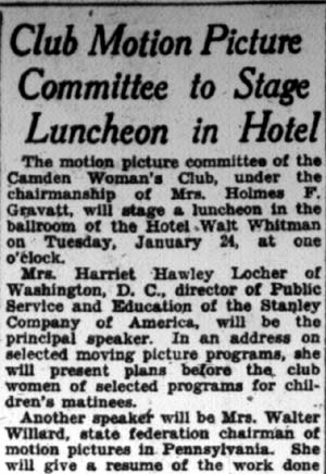 Camden Courier-Post, February 20, 1936 — Club Motion Picture Committee to Stage Luncheon in Hotel