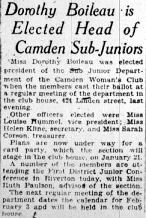 Camden Courier-Post, February 20, 1936 — Dorothy Boileau is Elected Head of Camden Sub-Juniors