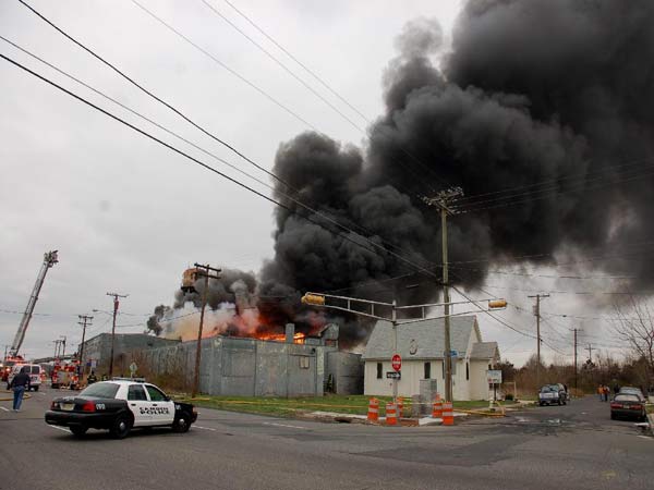 Three-alarm fire at the old Haddon Bindery, Camden, April 6, 2008