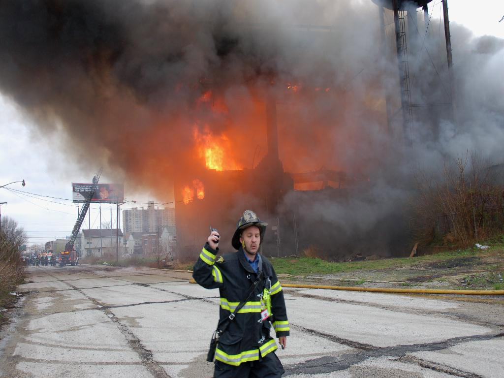 Three-alarm fire at the old Haddon Bindery, Camden, April 6, 2008