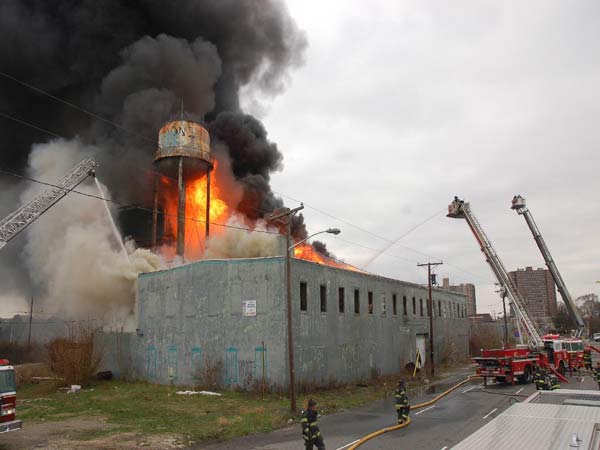 Three-alarm fire at the old Haddon Bindery, Camden, April 6, 2008
