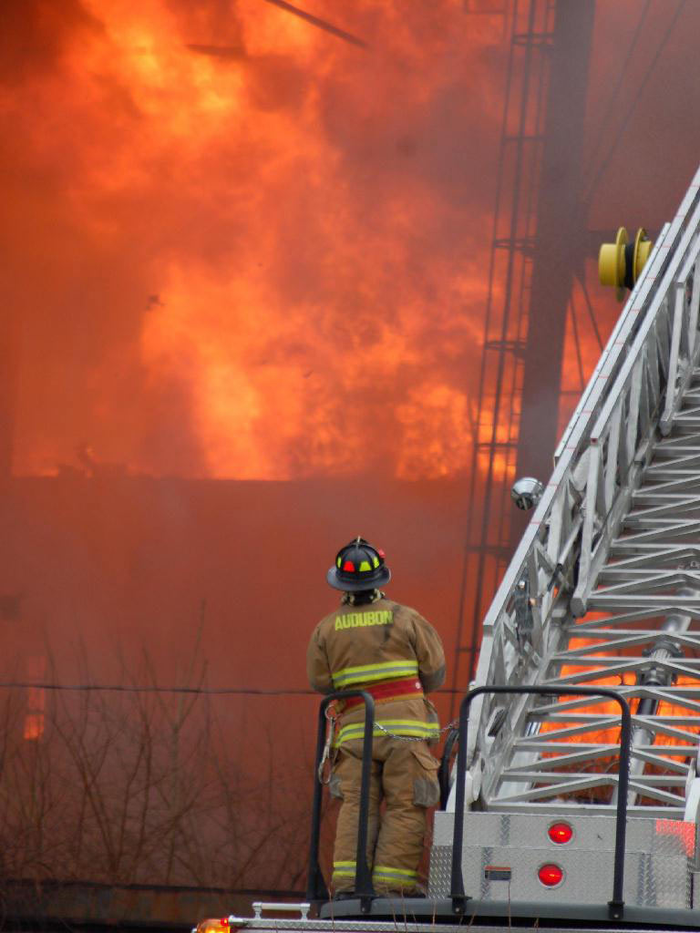 Three-alarm fire at the old Haddon Bindery, Camden, April 6, 2008