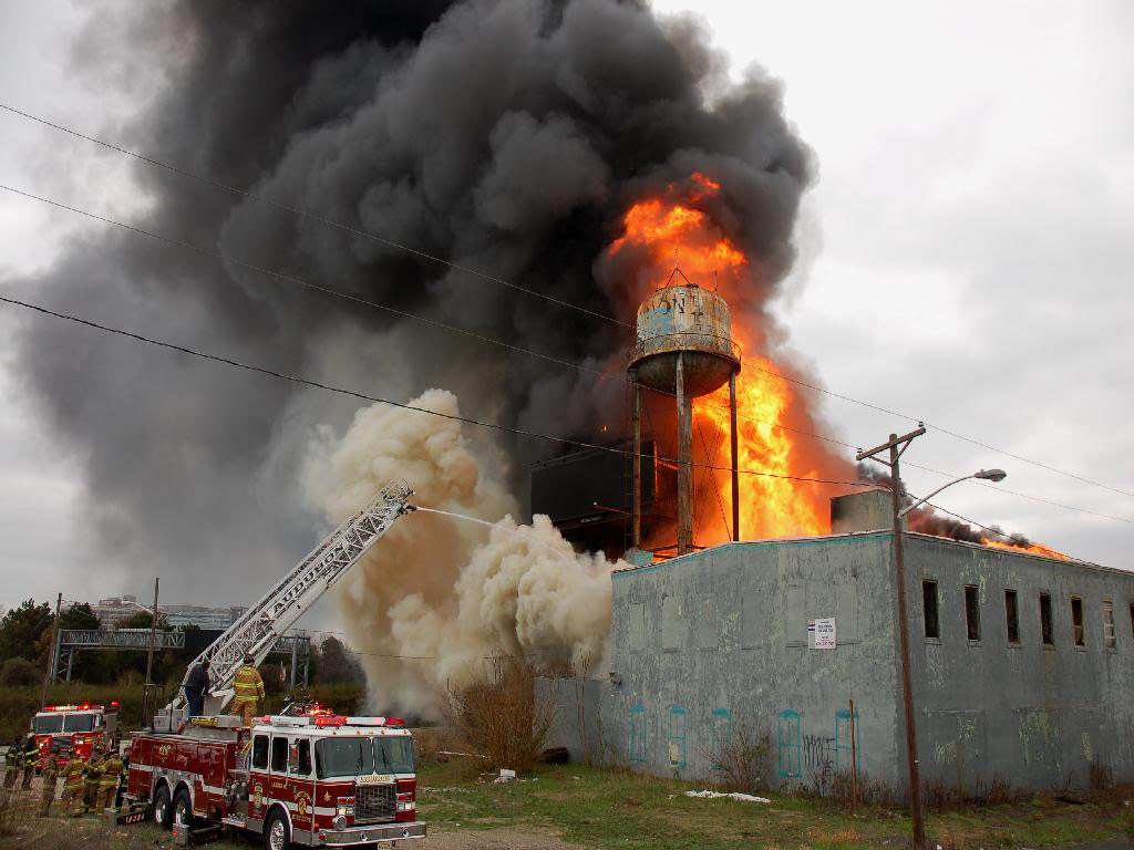 Three-alarm fire at the old Haddon Bindery, Camden, April 6, 2008