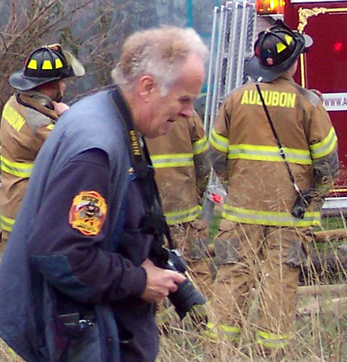 Bob Bartosz at work at the Haddon Bindery fire, April 6, 2008