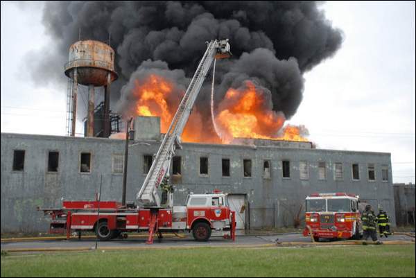 Three-alarm fire at the old Haddon Bindery, Camden, April 6, 2008