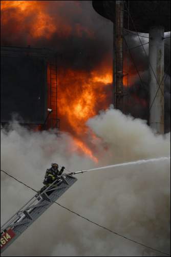 Three-alarm fire at the old Haddon Bindery, Camden, April 6, 2008