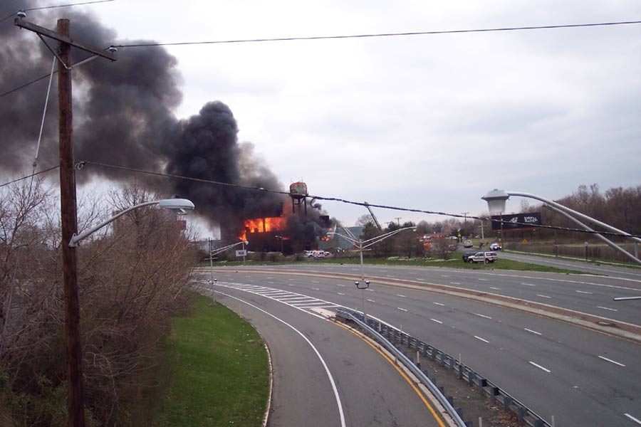 Three-alarm fire at the old Haddon Bindery, Camden, April 6, 2008