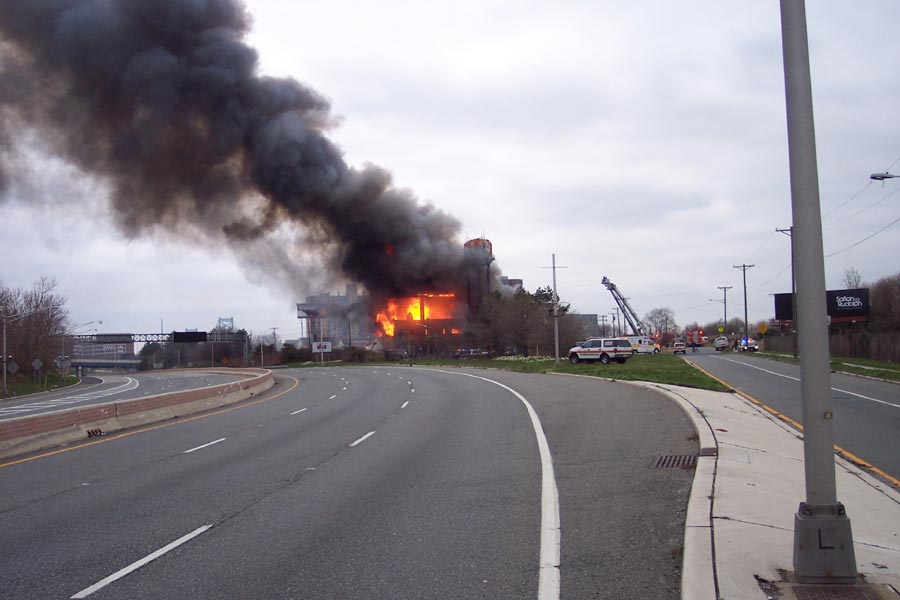 Three-alarm fire at the old Haddon Bindery, Camden, April 6, 2008
