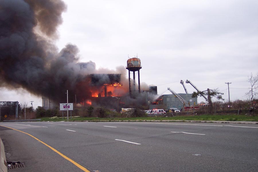 Three-alarm fire at the old Haddon Bindery, Camden, April 6, 2008