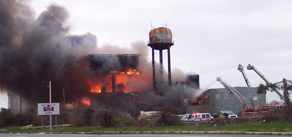 Three-alarm fire at the old Haddon Bindery, Camden, April 6, 2008