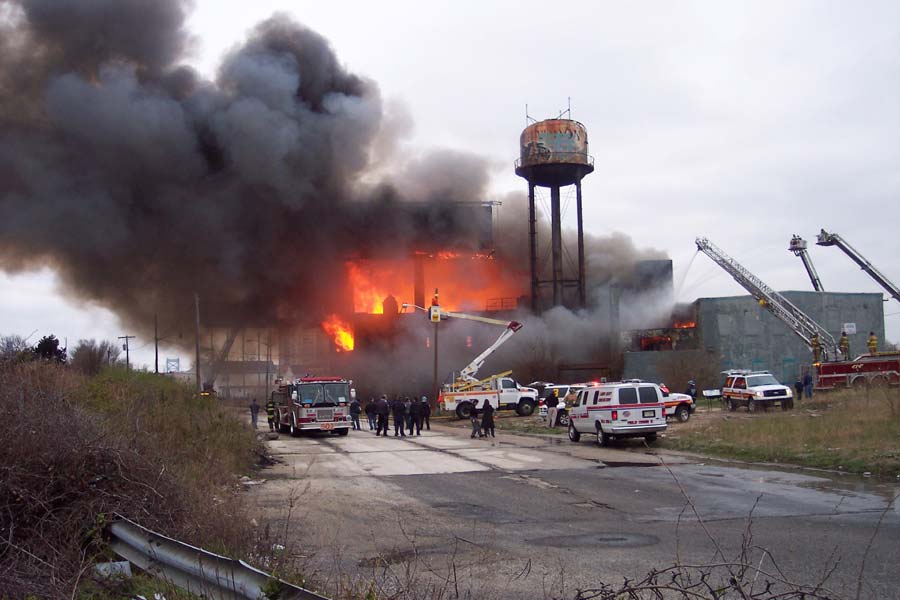 Three-alarm fire at the old Haddon Bindery, Camden, April 6, 2008