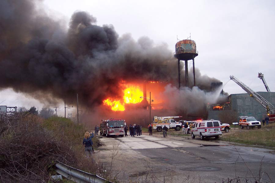 Three-alarm fire at the old Haddon Bindery, Camden, April 6, 2008