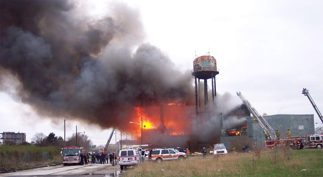 Three-alarm fire at the old Haddon Bindery, Camden, April 6, 2008