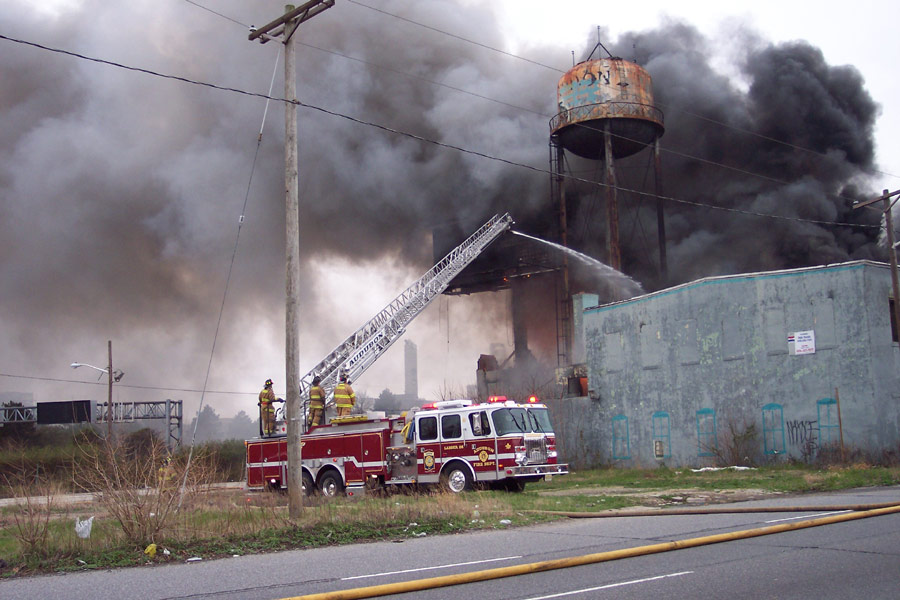 Three-alarm fire at the old Haddon Bindery, Camden, April 6, 2008
