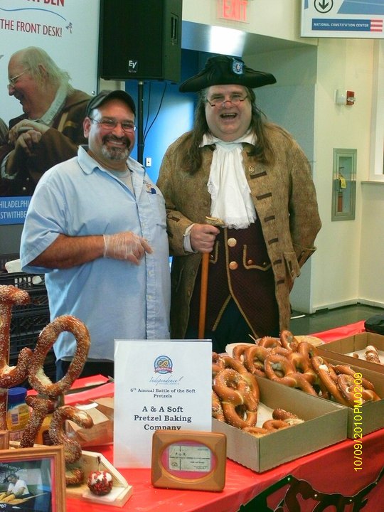 Al Panara Sr. and Nick 'Ben Franklin' Panara at the 5th Annual Battle of the Pretzels, Independence Center, Philadelphia, October 15, 2010
