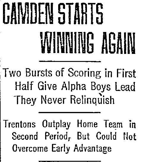 Camden Starts Winning Again — Philadelphia Inquirer, November 26, 1914, headline