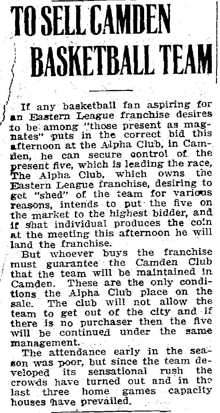To Sell Camden Franchise — Philadelphia Inquirer, January 14, 1915