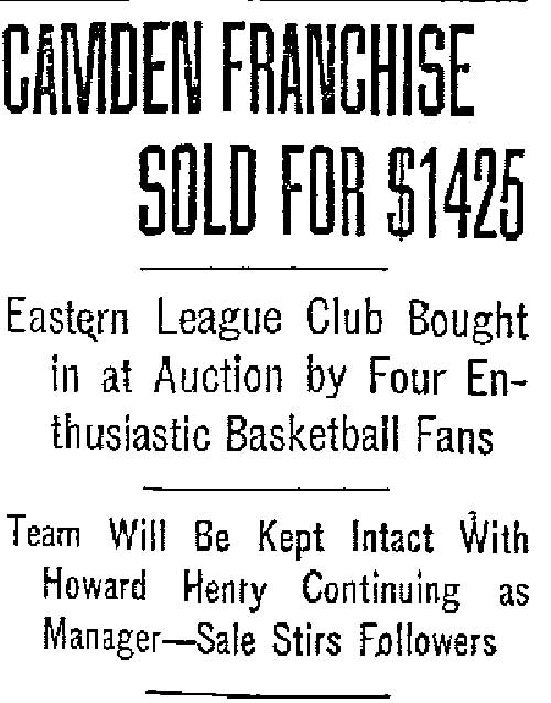 Camden Franchise Sold for $1,425 — Philadelphia Inquirer, January 15, 1915, headline