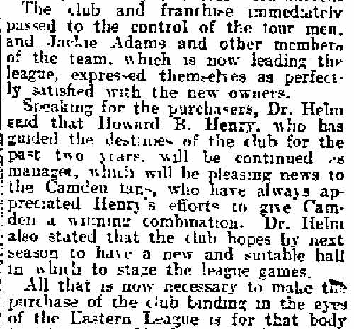 Camden Franchise Sold for $1,425 — Philadelphia Inquirer, January 15, 1915, column 2