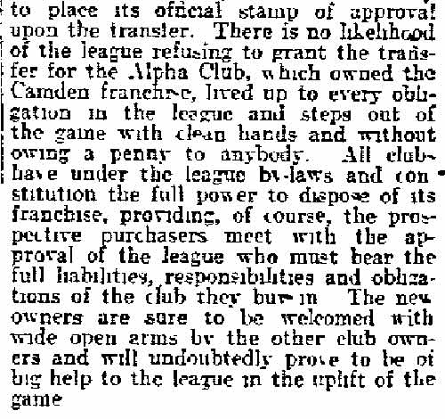 Camden Franchise Sold for $1,425 — Philadelphia Inquirer, January 15, 1915, column 3